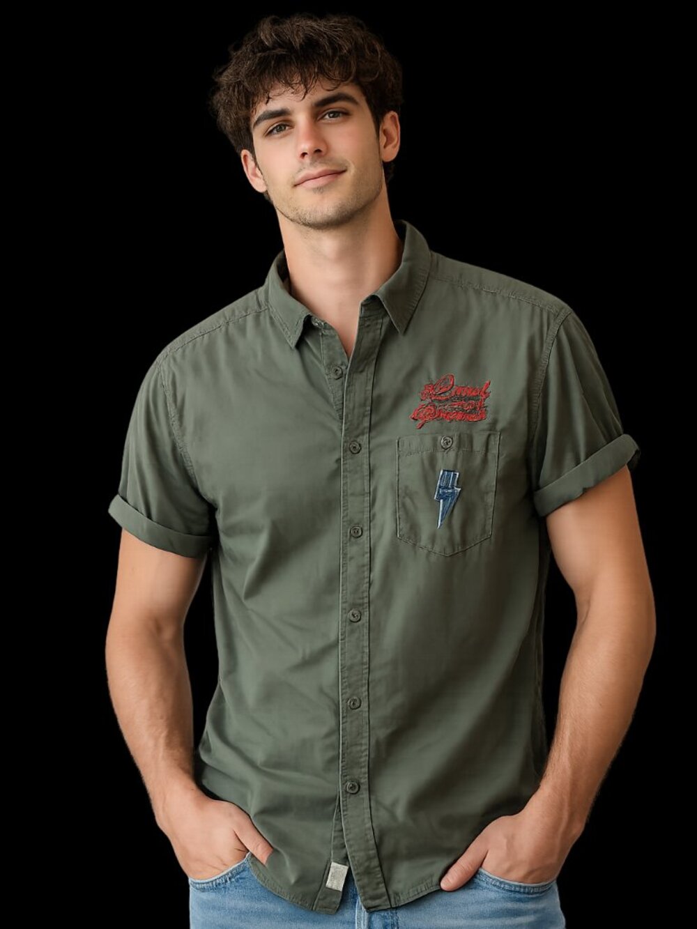Harley-Davidson olive green button-front shirt 🔥